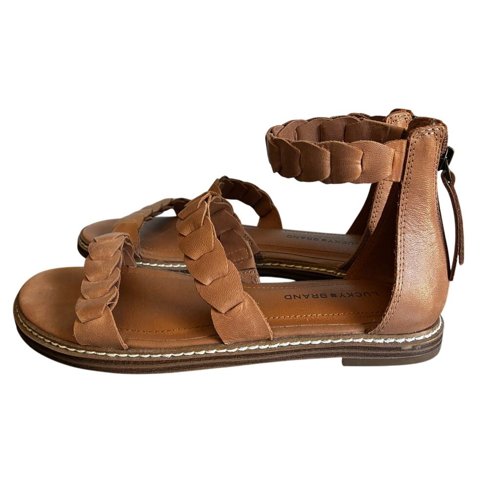Lucky Brand Scalloped Ankle Strap Sandals – Tan/Cognac Size 7